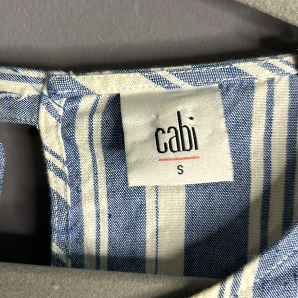 Cabi Blue and White Striped Short Puff Sleeve Blouse Small Cutout Size Small - Picture 2 of 9
